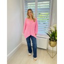 V Neck Waffle Knit Jumper - Bubblegum Pink