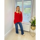 V Neck Waffle Knit Jumper - Red