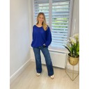 V Neck Waffle Knit Jumper - Royal