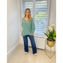 V Neck Waffle Knit Jumper - Sage