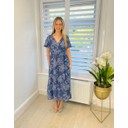 Floral Embroidered Button Front Dress - Denim Blue