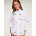 Embroidered Words Linen Shirt  - White