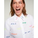 Embroidered Words Linen Shirt  - White - Alternative 1