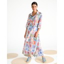 Postcard Print Stretch Shirt Dress - Blue Multi