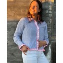 Ruffle Trim Striped Linen Shirt  - Blue Stripe