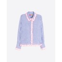 Ruffle Trim Striped Linen Shirt  - Blue Stripe - Alternative 1