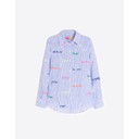 Embroidered Words Linen Shirt  - Blue Stripe - Alternative 1