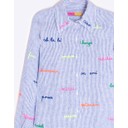 Embroidered Words Linen Shirt  - Blue Stripe - Alternative 2