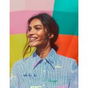 Embroidered Words Linen Shirt  - Blue Stripe