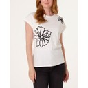 Floral Embroidered T-Shirt  - Ivory & Black