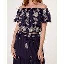 Embroidered Bardot Two-Piece Set - Navy - Alternative 1