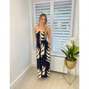 Leaf Print Bandeau Jumpsuit - Navy - Alternative 1