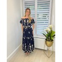 Embroidered Bardot Two-Piece Set - Navy