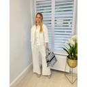 Linen-Blend Pinstripe Trousers  - White