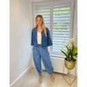 Denim Look Barrel Trousers - Light Denim Blue