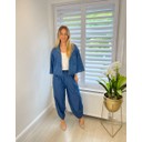 Denim Look Barrel Trousers - Mid Denim Blue