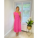 Dahlia Frill Polka Dot Midi Dress - Fuchsia