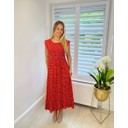 Dahlia Frill Polka Dot Midi Dress - Red