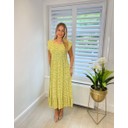 Dahlia Frill Floral Midi Dress - Chartreuse