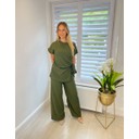 Sasha Side Tie Trouser Set - Khaki