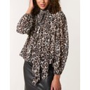 Tie Neck Leopard Print Blouse - Leopard Print Brown
